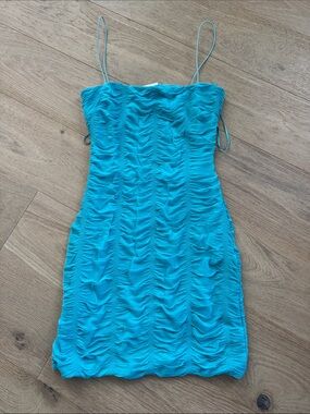 Ruched Spaghetti-Strap Bodycon Dress in Aqua